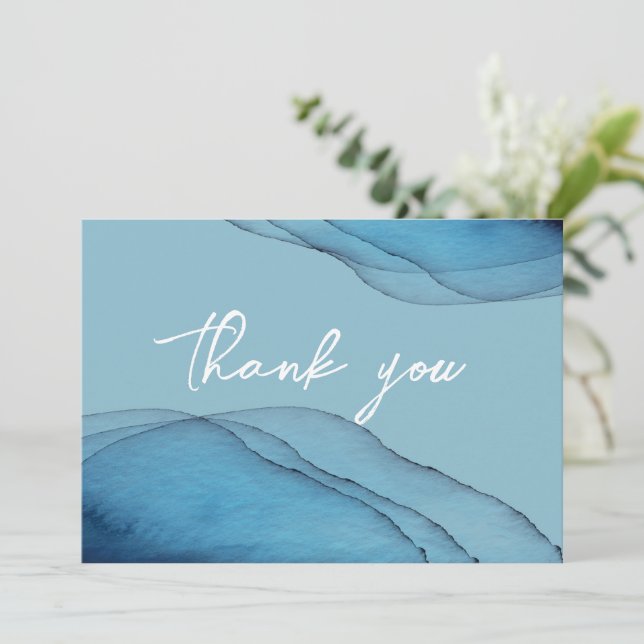 watercolor ocean blue aquamarine  thank you card (Standing Front)