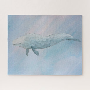 Watercolor Ocean Blue Whale Jigsaw Puzzle