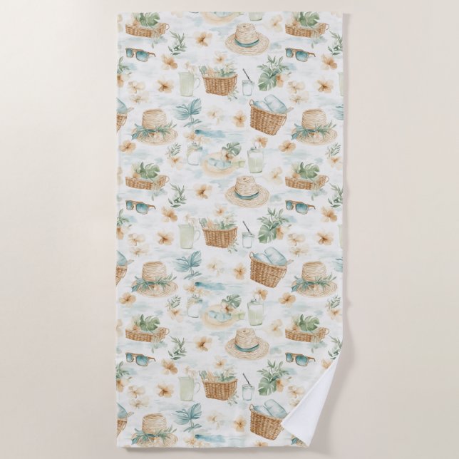 Watercolor Ocean Breeze Pattern  Beach Towel (Front)