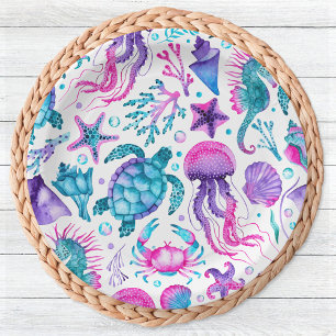 Watercolor Ocean Creatures Under the Sea Birthday Paper Plate