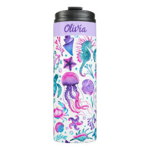 Watercolor Ocean Creatures Under the Sea Birthday Thermal Tumbler