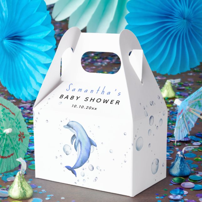 Watercolor ocean dolphin baby shower favor box (Party)