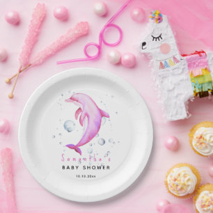 Watercolor ocean dolphin baby shower paper plate