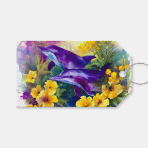 Watercolor Ocean Dolphins Tropical Flowers Gift Tags