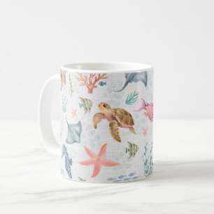 Watercolor Ocean Life Textured White Coffee Mug