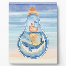 Watercolor Ocean Light bulb Humpback Whale