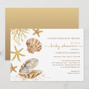 Watercolor Ocean Little Pearl Baby Shower  Invitation