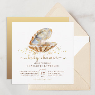 Watercolor Ocean Little Pearl Baby Shower  Invitation