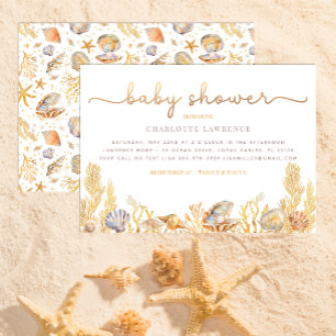 Watercolor Ocean Little Pearl Baby Shower Invitation