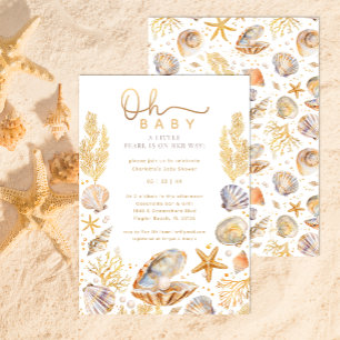 Watercolor Ocean Little Pearl Baby Shower  Invitation
