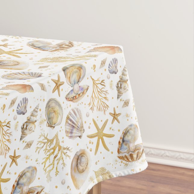 Watercolor Ocean Little Pearl Baby Shower Tablecloth (In Situ)