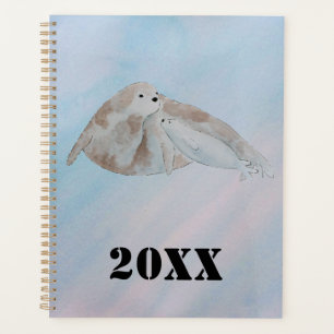 Watercolor Ocean Mother and Baby Harp Seal Planner