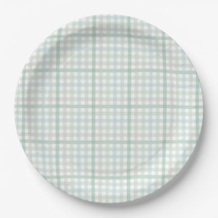 Watercolor Ocean Nautical Starfish Shells Plaid Paper Plate