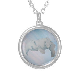 Watercolor Ocean Polar Bear Silver Plated Necklace