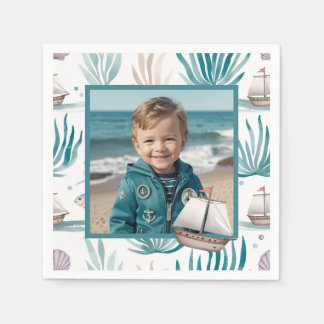 Watercolor Ocean Scene Photo Napkin