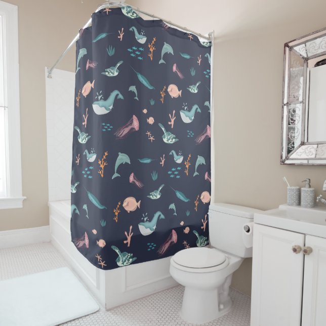 Watercolor Ocean Sea Animals Blue Pattern (In Situ)