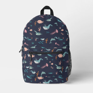 Watercolor Ocean Sea Animals Blue Pattern Printed Backpack
