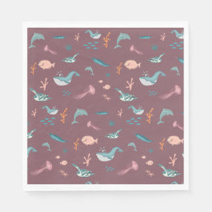Watercolor Ocean Sea Animals Blush Pink Pattern Napkin
