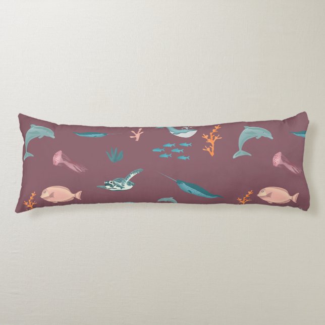 Watercolor Ocean Sea Animals Dusty Pink Pattern Body Pillow (Front)