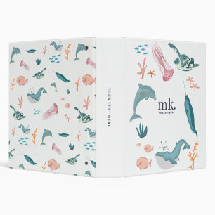 Watercolor Ocean Sea Animals Monogram Binder