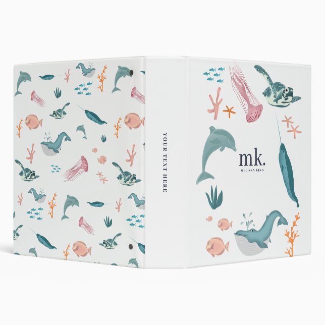 Watercolor Ocean Sea Animals Monogram Binder (Background)
