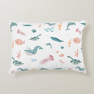 Watercolor Ocean Sea Animals Pattern Accent Pillow