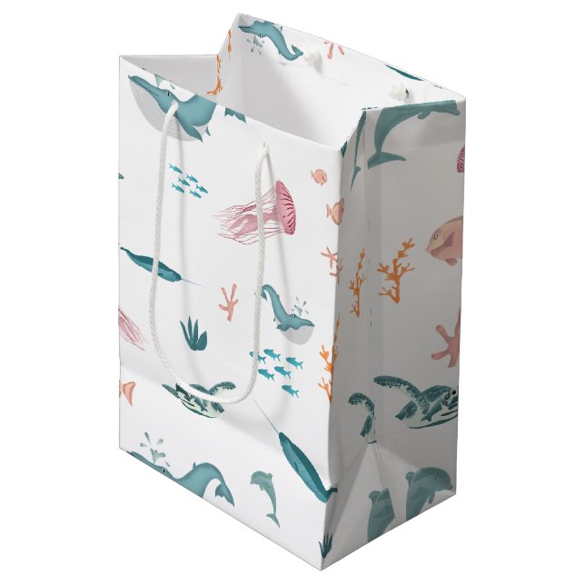 Watercolor Ocean Sea Animals Pattern Medium Gift Bag (Front Angled)