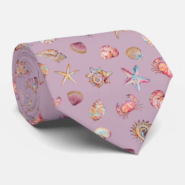 Watercolor Ocean Sea Animals Pattern  Tie (Rolled)