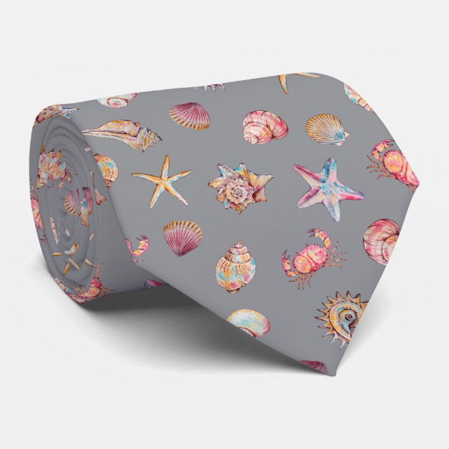 Watercolor Ocean Sea Animals Pattern  Tie (Rolled)