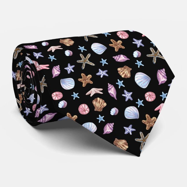 Watercolor Ocean Sea Animals Pattern  Tie (Rolled)