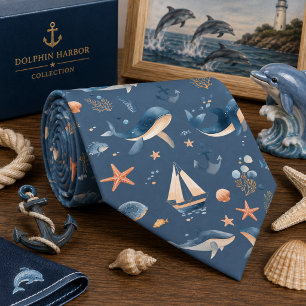 Watercolor Ocean Sea Animals Pattern  Tie