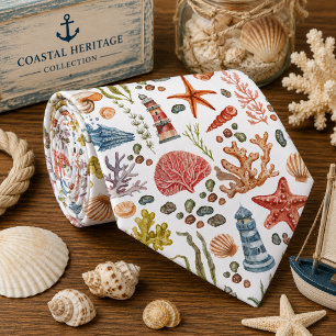 Watercolor Ocean Sea Animals Pattern  Tie