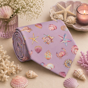 Watercolor Ocean Sea Animals Pattern  Tie
