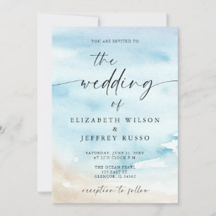 Watercolor Ocean Sea Summer Beach Wedding Invitation
