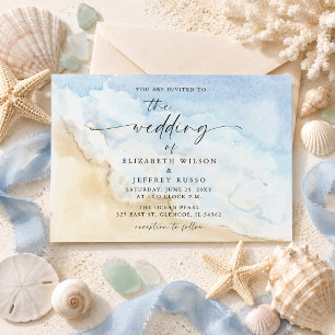 Watercolor Ocean Sea Summer Beach Wedding Invitation