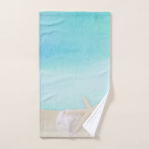 Watercolor Ocean Starfish and Sand Dollar Hand Towel