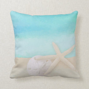 Watercolor Ocean Starfish and Sand Dollar Pillow