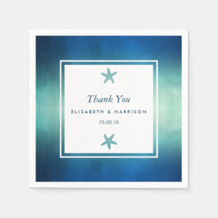 Watercolor Ocean Starfish Beach Wedding Napkin