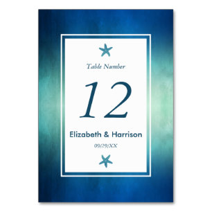 Watercolor Ocean Starfish Beach Wedding Number Table Number