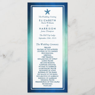 Watercolor Ocean Starfish Beach Wedding Programme