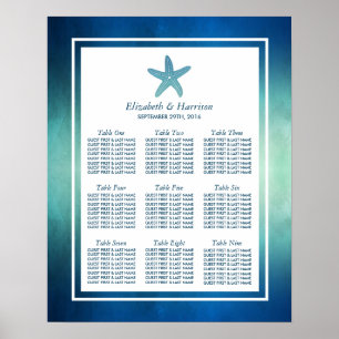 Watercolor Ocean Starfish Beach Wedding Seating Poster
