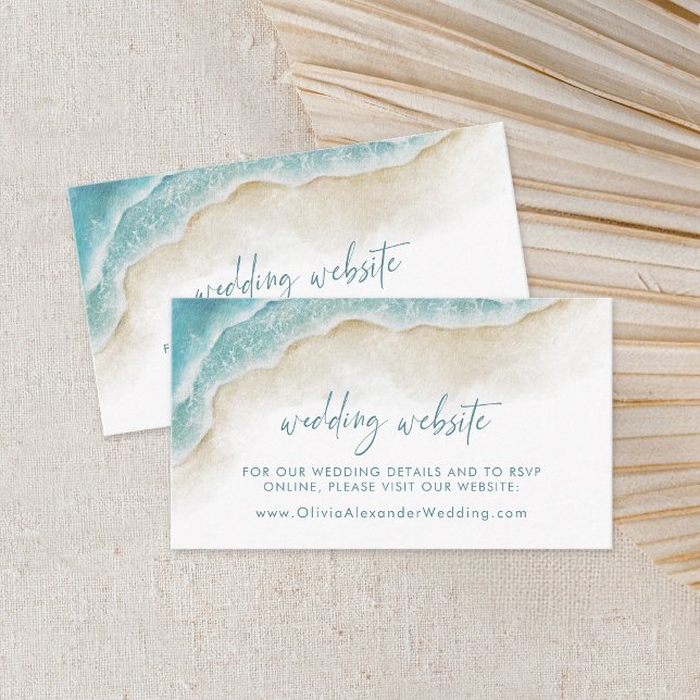 Watercolor Ocean Summer Beach Wedding Website Enclosure Card (Creator Uploaded)