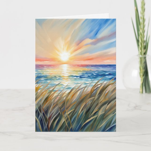 Watercolor Ocean Sunrise Sympathy Card (Front)