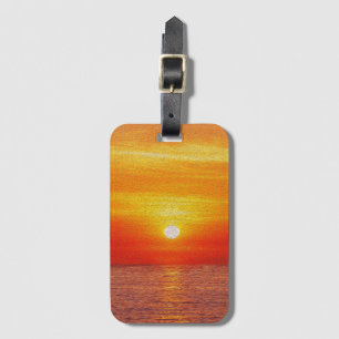 Watercolor Ocean Sunset  Summer Beach Waves     Luggage Tag