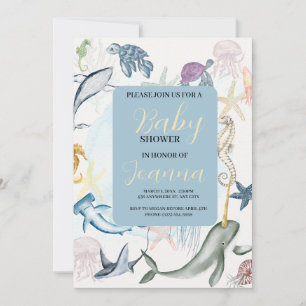 watercolor ocean theme baby shower invite