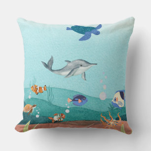 Watercolor Ocean ,undersea Throw Pillow
