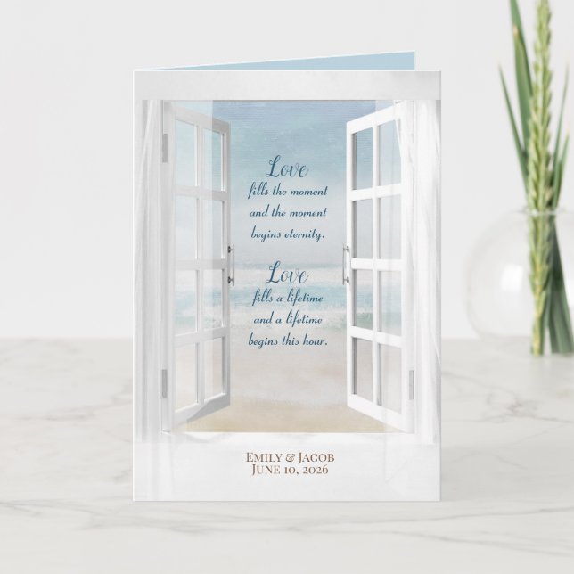 watercolor ocean view and beach wedding invitation (Front)