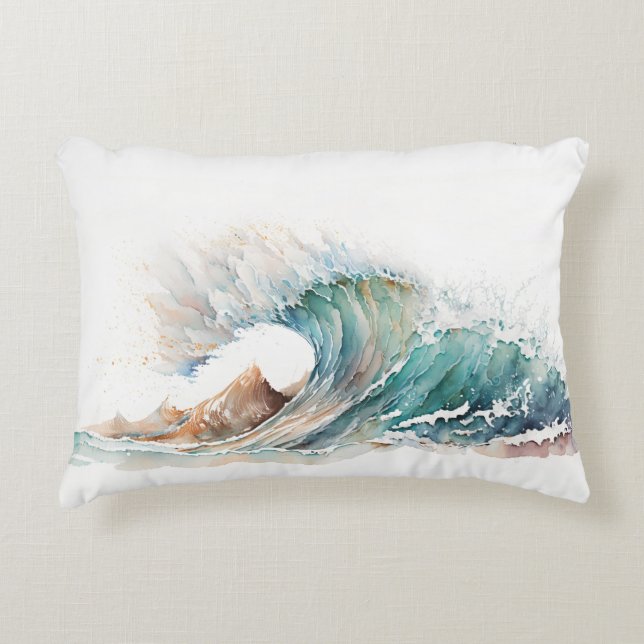 Watercolor Ocean Wave Accent Pillow (Front)