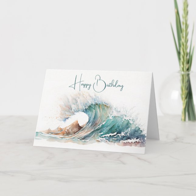 Watercolor Ocean Wave Birthday Card (Front)