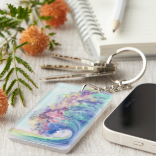 Watercolor Ocean Wave & Family Photo Template Keychain